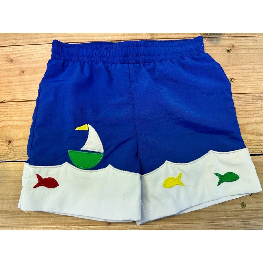 Florence‎ Eiseman Boys Blue Sailboat Fish Swim Trunks Shorts 24M